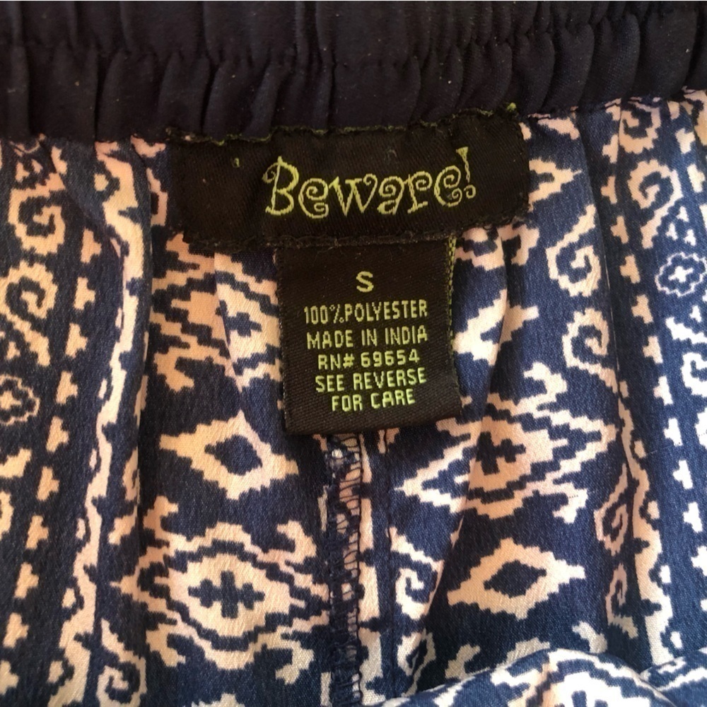 Juniors Small Beware Navy Blue and White Tribal Shorts - Picture 3 of 3